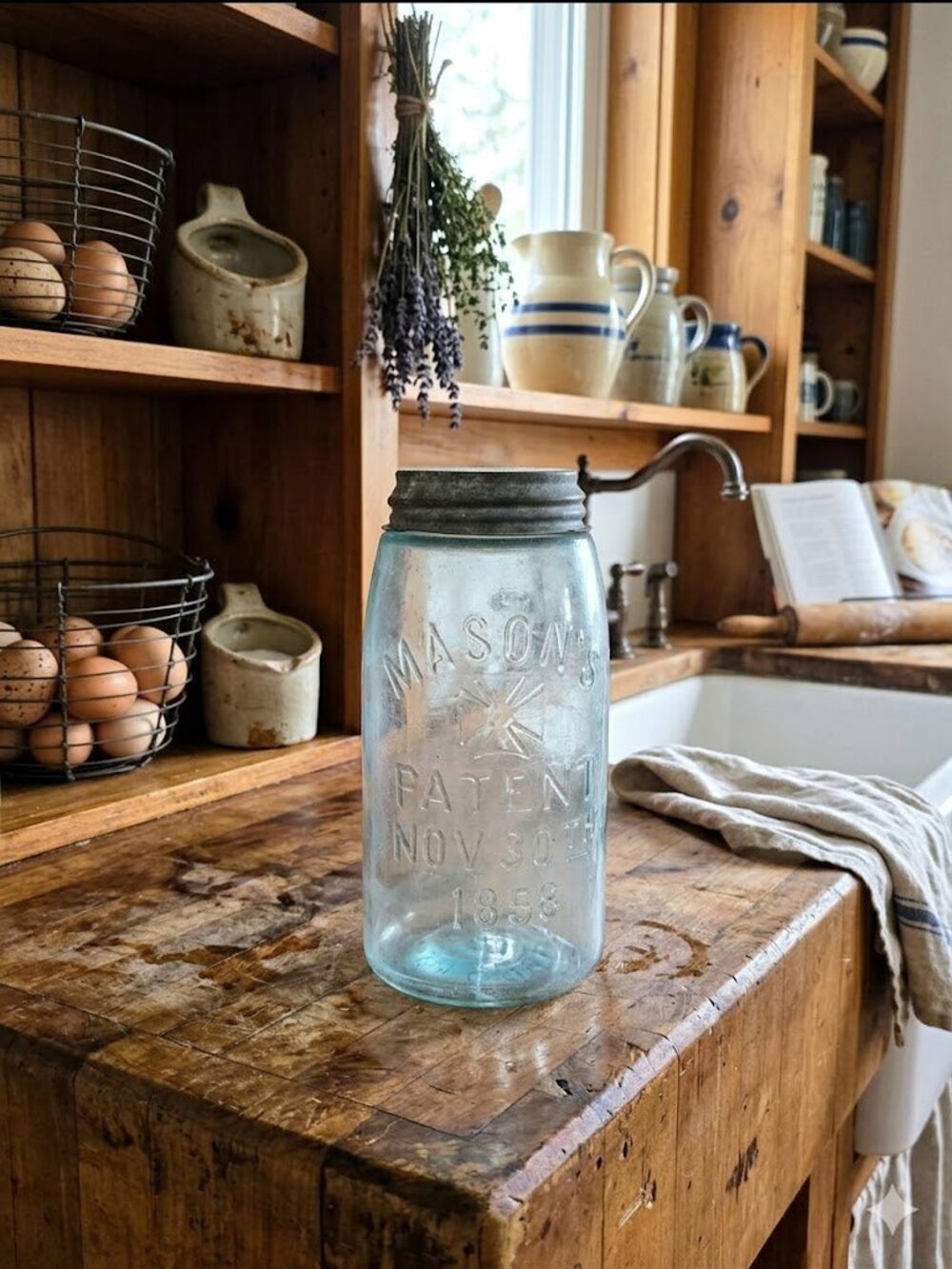 19th Century Mason’s Patent 1858 Jar with Maltese Cross & Zinc Lid – Rare